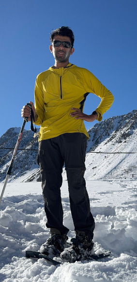 Snowshoes on at Lake Sabrina