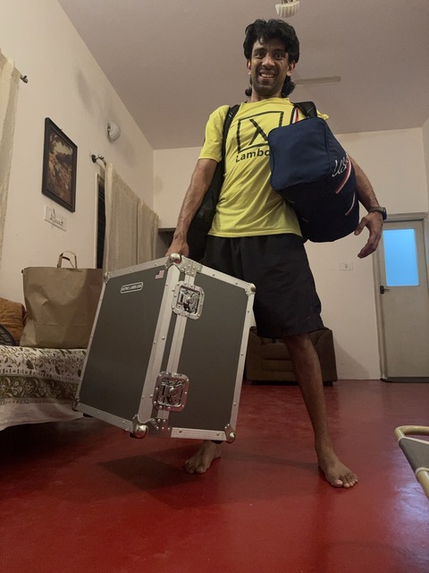 Portability is key: Akarsh carrying all of his stuff for the star party at once